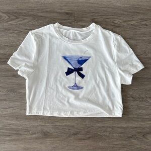 white graphic martini baby tee (NEVER WORN)